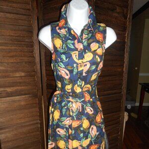 NWOT Navy & yellow lemon print linen dress, size 4